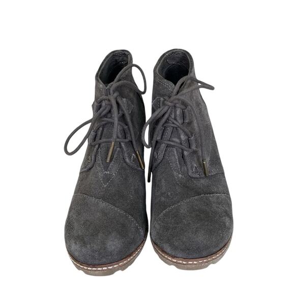 Toms Faux Suede Lace Up Wedge Heel Ankle Boot Smokey Brown Size 7.5 Medium - Picture 1 of 8
